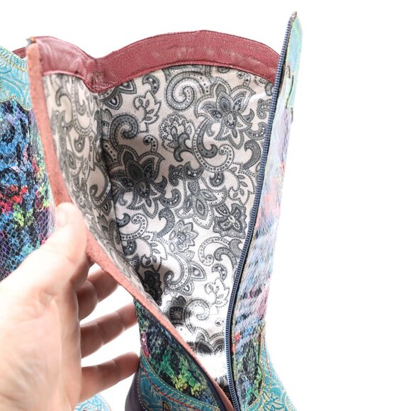 L'Artiste Spring Step Rodeo Women 5 Turquoise Leather Snake Zipper Western Boots - Picture 14 of 16